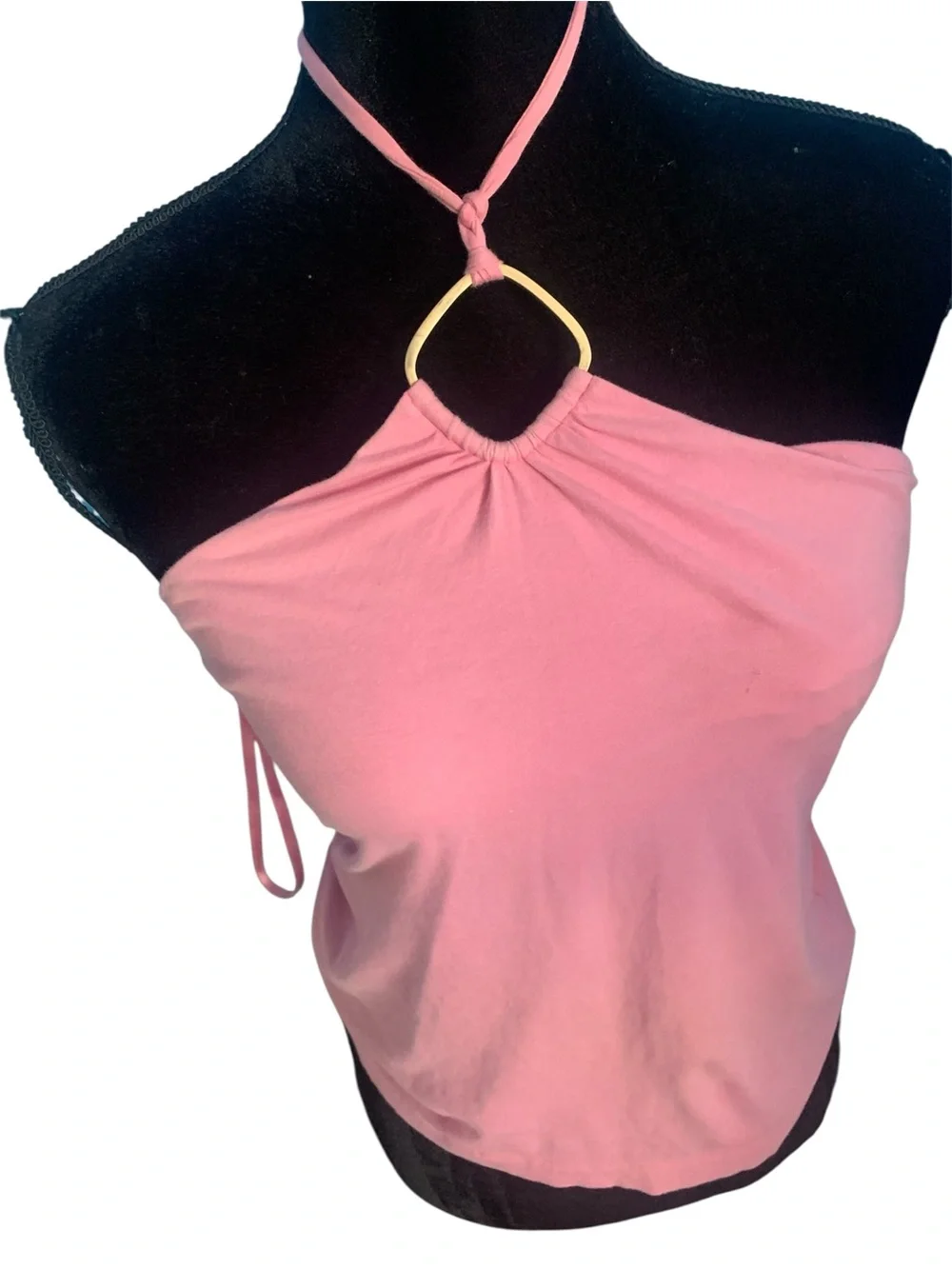 VTG Y2K Pink Stretch Banana Republic Halter Top Gold Hardware Size M